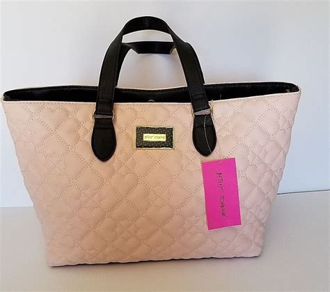 Betsey Johnson Tote Bag Blush Pink Black Quilted Hearts Purse New