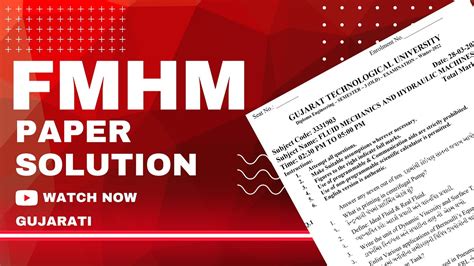 Paper Solution Fmhm Fluid Mechanics Year Diploma Gtu