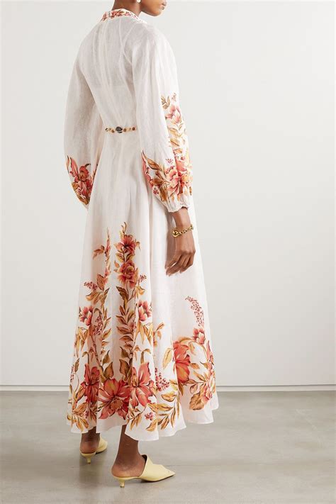 Zimmermann Vacay Billow Belted Floral Print Linen Maxi Dress The Outnet