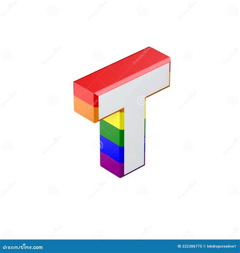 Isometric Letter T Gay Pride Rainbow Flag Font 3D Rendering Stock