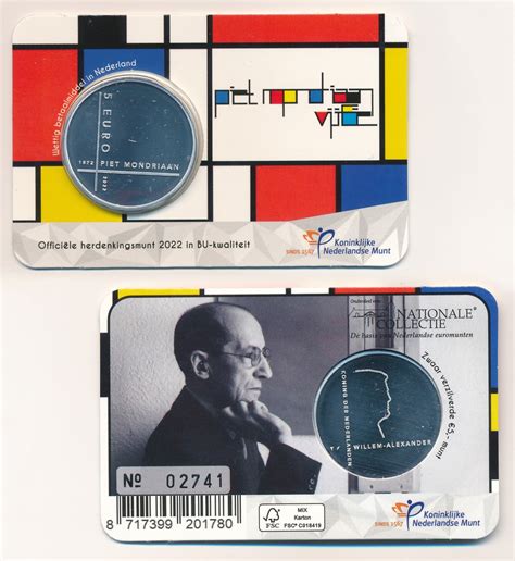 Nederland 2022 5 Euro Piet Mondriaan Vijfje BU Coincard Europost