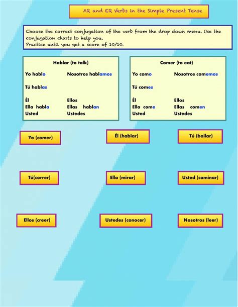 Conjugating Ar And Er Verbs Worksheet Live Worksheets