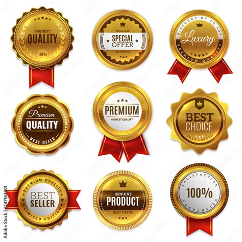 Gold Badges Seal Quality Labels Sale Medal Badge Premium Stamp Golden