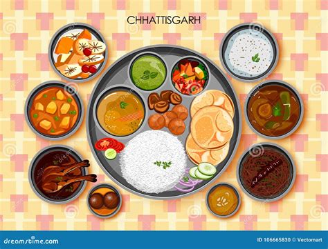 Traditional Chhattisgarhi Cuisine And Food Meal Thali Vector ...