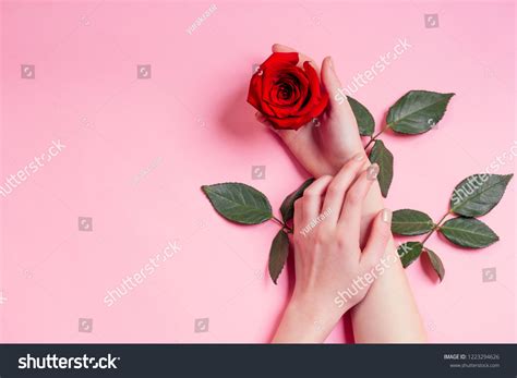 Nude Manicurenatural Beauty Girl Hands Red Stock Photo 1223294626 Shutterstock