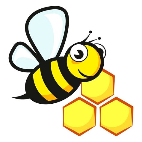 Premium Vector Cheerful Cartoon Bee And Honeycombs With Honey