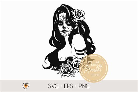 Sugar Skull Girl Svg 2 Sugar Skull Woman Svg Png Files By Pretty Meerkat Thehungryjpeg