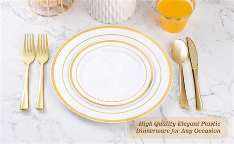 Amazon BESTVIP 300PCS Gold Plastic Plate Set 50 Guests Plastic