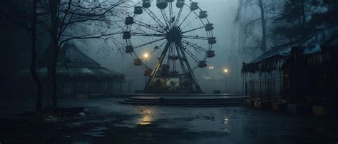 Premium Ai Image Nighttime Abandoned Amusement Park With Sanatorium