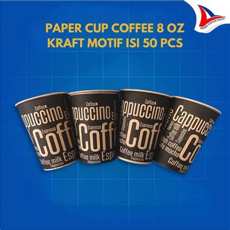 Jual Paper Cup Coffee 8 Oz Kraft Motif Gelas Kertas Kopi Isi 50 Pcs