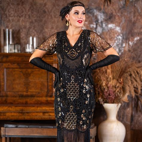 1920s Margot Gatsby Dress In Black And Gold Flapper Boutique