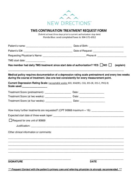 Fillable Online Tms Continuation Treatment Request Form Fax Email Print