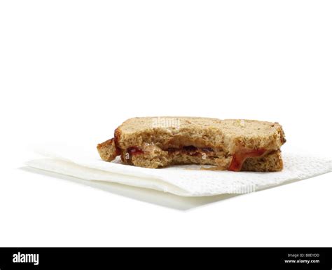 Peanut Butter And Jelly Sandwich With Bite Taken Out Stock Photo Alamy