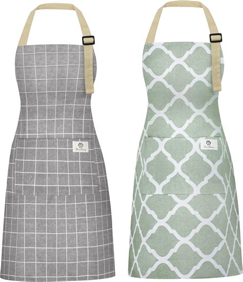 Riqiaqia 2 Pieces Aprons For Women With Pockets Cotton