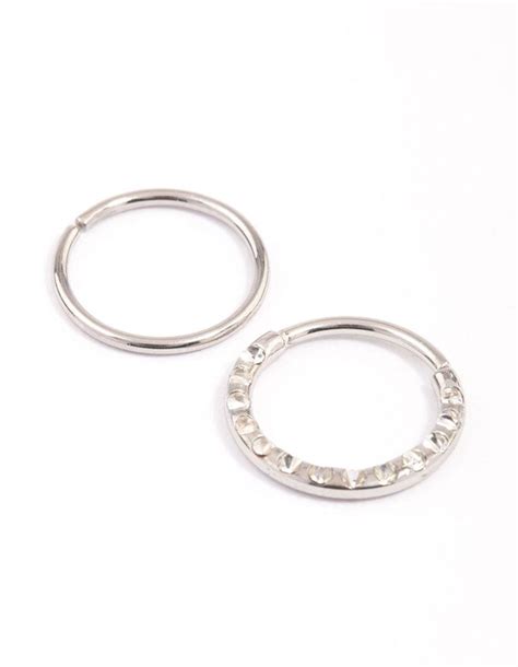 Surgical Steel Cubic Zirconia Textured Nose Ring Pack Body Jewellery