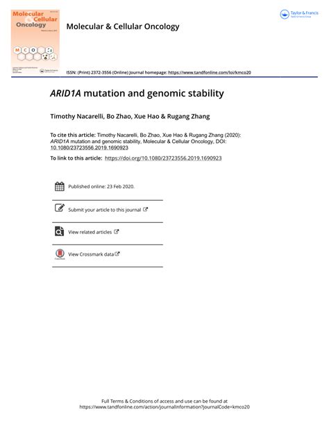 PDF ARID1A Mutation And Genomic Stability