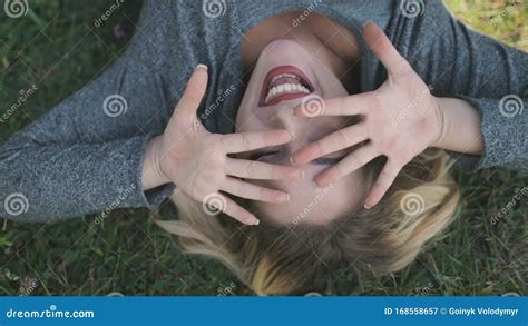 Pretty Woman Smile Face Portrait Upside Down Scene Stock Image Image