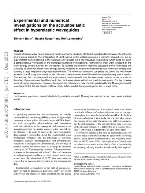 Pdf Experimental And Numerical Investigations On The Acoustoelastic