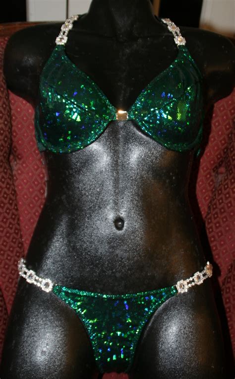 Style Underwire Bra Emerald Green Metallic Competition Bikini With