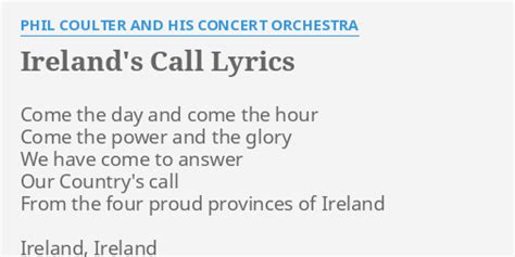 "IRELAND'S CALL" LYRICS by PHIL COULTER AND HIS CONCERT ORCHESTRA: Come ...