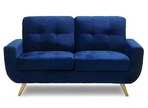 Canape Scandinave 2 Places En Velours Bleu Arwen DECOINPARIS