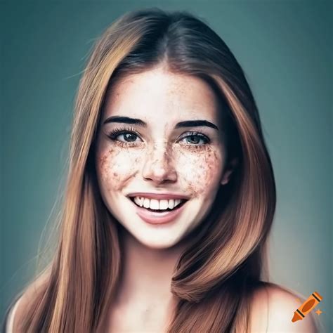 Portrait Of A Beautiful Young Woman With Freckles