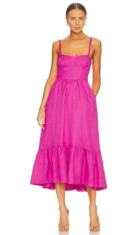 Simkhai Kitzia Linen Cover Ups Bustier Midi Dress In Dragon Fruit Revolve