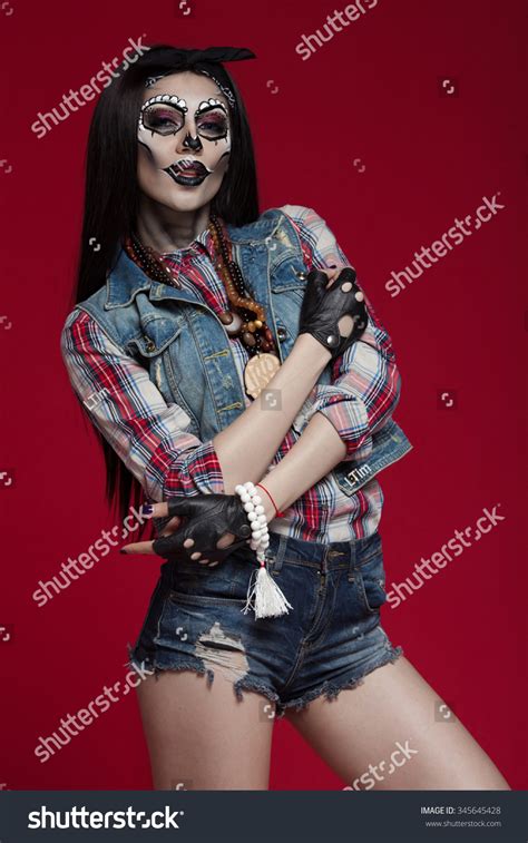 Beautiful Sexy Brunette Model Womanlook Zombie Stock Photo 345645428