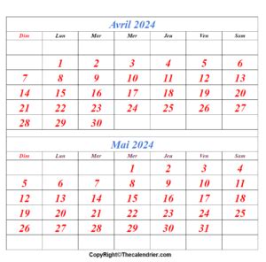 Calendrier Avril Et Mai 2024 The Calendrier