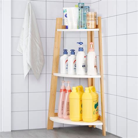 Tier Corner Shelf Bathroom Shelving Bamboo Bookcase Multipurpose