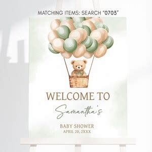 Editable Hot Air Balloon Bear Baby Shower Welcome Sign Gender Neutral