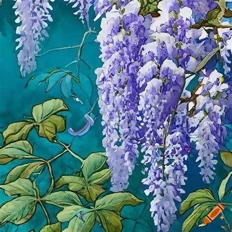 Watercolor Of Wisteria Blossom On A White Background