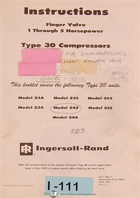 Ingersoll Rand Type 30 23a 235 234 242 244 253 255 Air Compressor