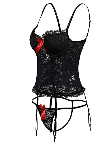 Evababy Plus Size Sexy Corset Garter Belt Lingerie Set For Women Exotic Floral Lace Camisole