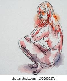 Freehand Contour Line Drawing Nude Woman Stock Illustration Shutterstock