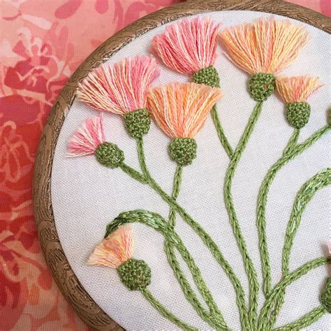 Floral Hand Embroidery Pink And Orange Embroidered Flowers Etsy