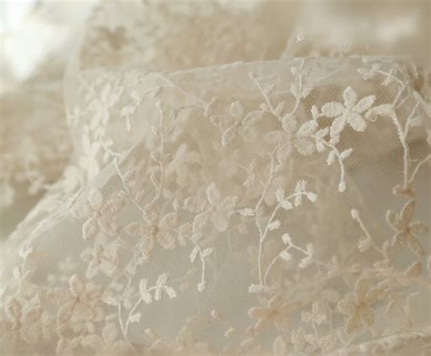 Ivory Ivory Lace Fabric Cotton Embroidered Lace Tulle Lace Etsy