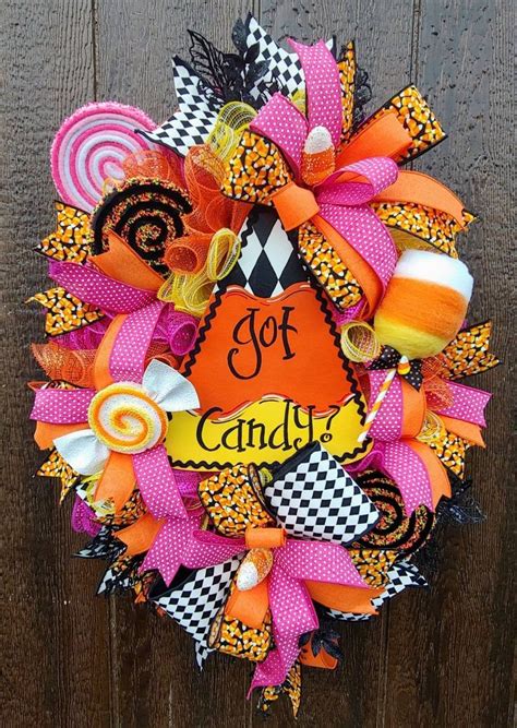 Halloween Wreaths Candy Corn Door Wreaths Pink Candy Wreath Etsy In