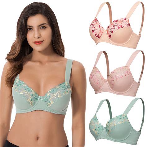 Curve Muse Plus Size Minimizer Underwire Unlined Bras With Embroidery Lace 3pack Sage Light