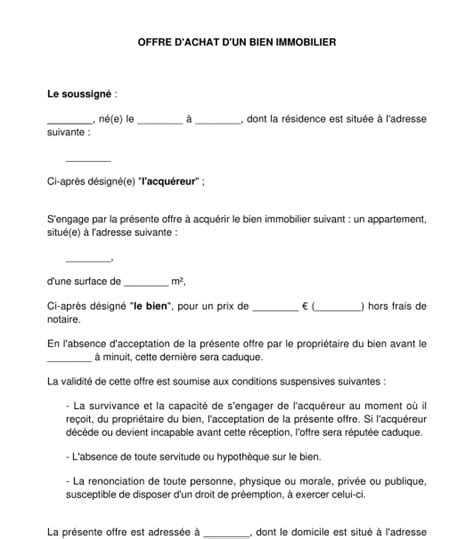 Lettre Type Offre d Achat Immobilier Modèle de Proposition d Achat