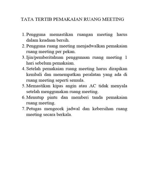 Tata Tertib Pemakaian Ruang Meeting Pdf