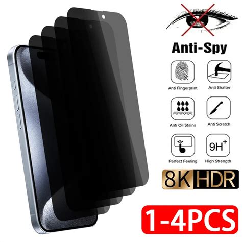 1 4PCS Privacy Glass For IPhone 15 Pro Max 7 8 Plus Anti Spy Screen