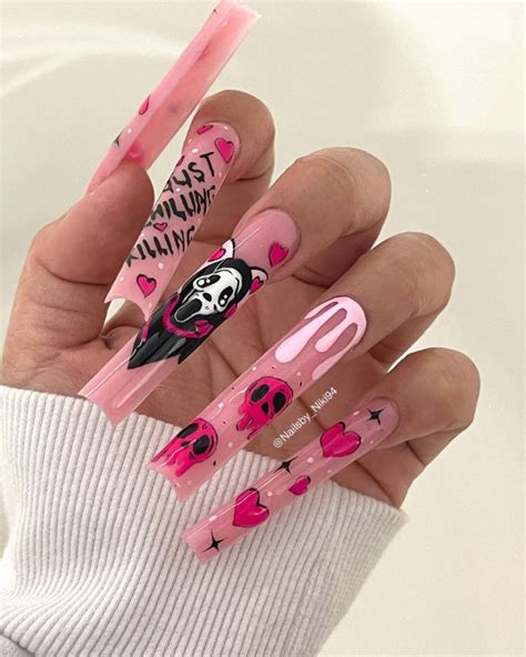 40 Wickedly Halloween Nail Art Ideas Pink Halloween Long Nails