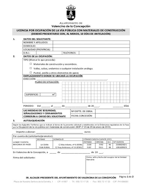 Completable En L Nea Licencia Por Ocupacin De La Va Pblica Con