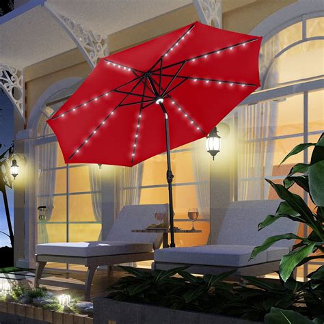 Ainfox 10ft Outdoor Patio Solar Powered Aluminum Umbrella With 40 Led Lights 8 Sturdy Ribs