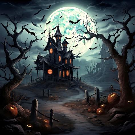 Premium AI Image | 2d Halloween haunted house illustration