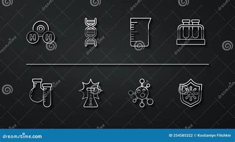 Set Line Chemical Formula For H2O Test Tube And Flask Molecule