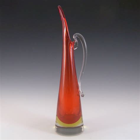 Murano Venetian Red Amber Sommerso Glass Jug Vase