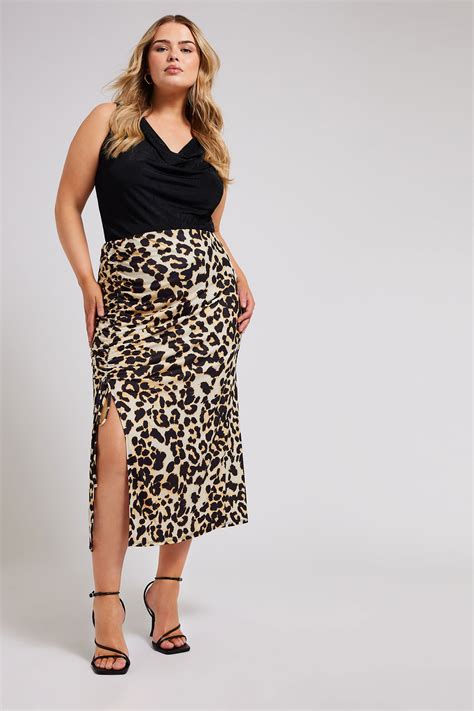 Yours London Plus Size Brown Leopard Print Ruched Midaxi Skirt Yours