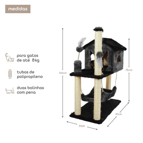 Kit Arranhador Bases E Casa Rede Sisal Para Gato Cinza